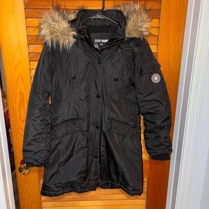 Steve Madden Black Coat with Faux Fur Trim - kids size large (14/16)